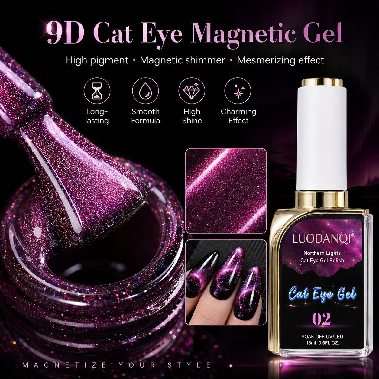 The new 8-color 9D cat's eye glue dreamy starry sky nail art is a popular choice for cross-border nail art Application Scenario