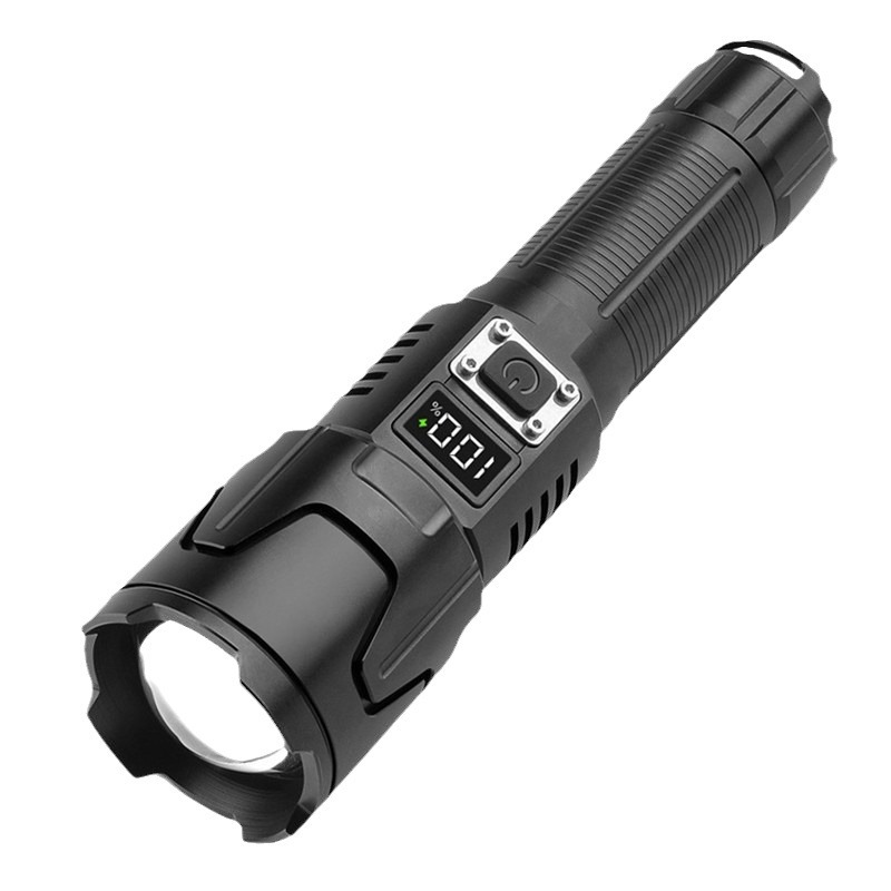New white laser high-power Type-C charging outdoor zoom long-range screen display LED flashlight