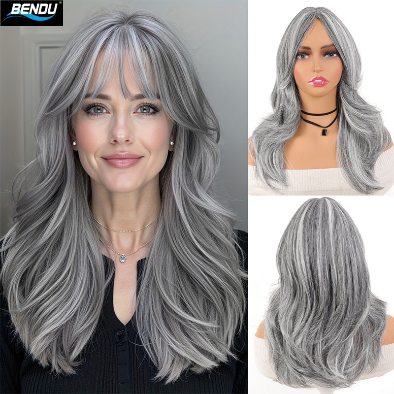 跨境假发女中分长卷发灰棕色大波浪层次感整顶假发全头套现货批发