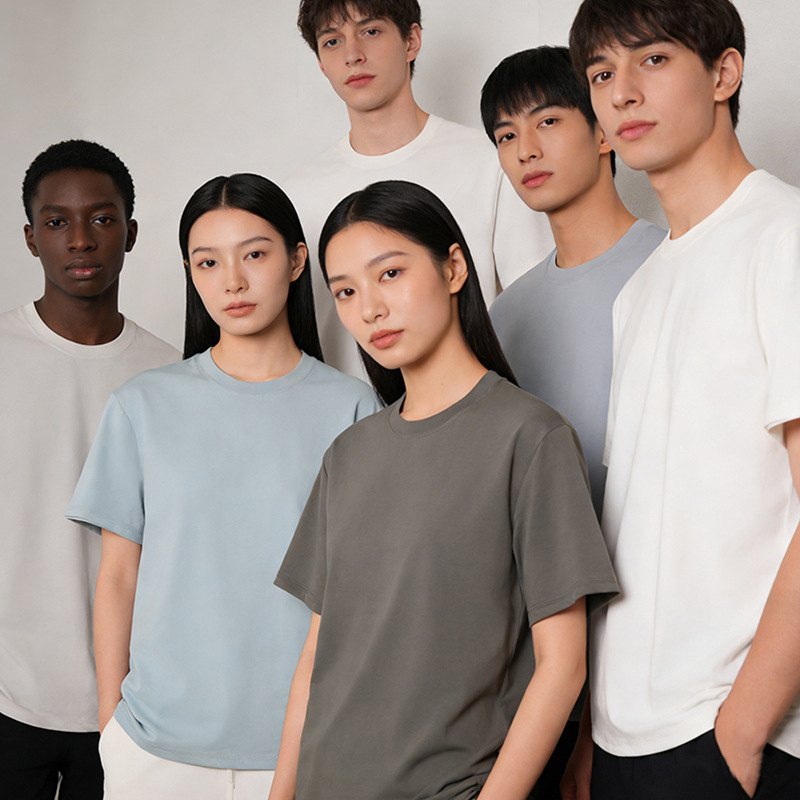 180g Disan cotton shoulder T-shirt top, short sleeve, versatile and slimming, solid color base, simple work clothes for cross-border details Picture