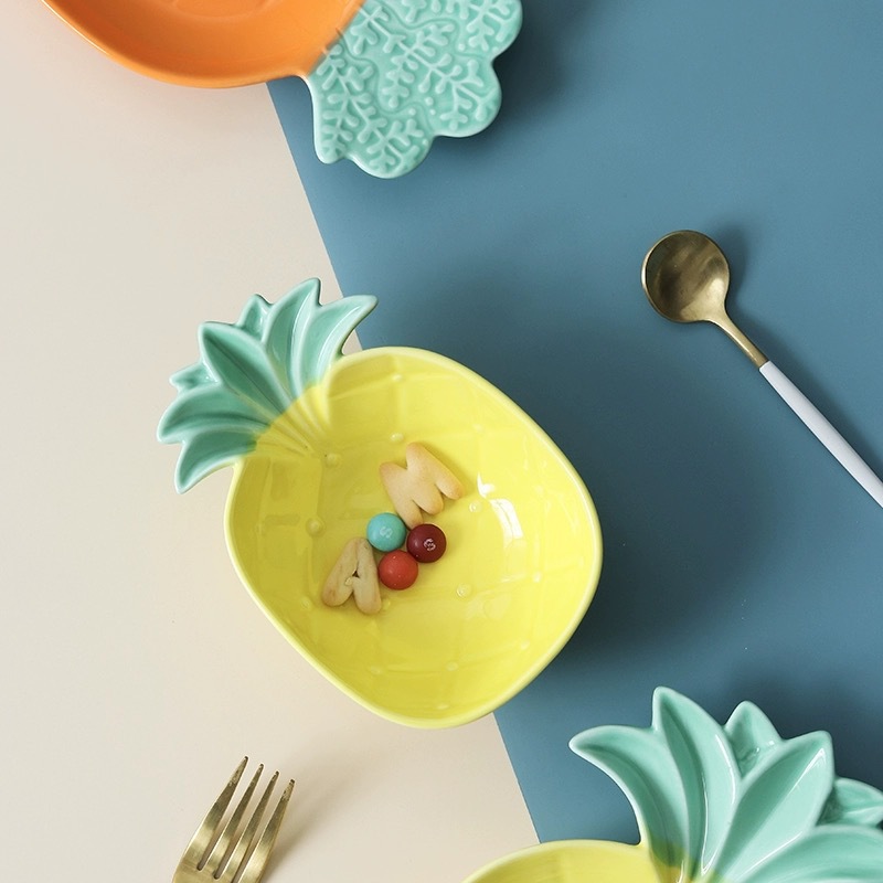 Fun ceramic tableware, creative pineapple stir-fried rice bowls, household snacks, fruit salad bowls, dessert bowls, irregular-shaped breakfast bowls details Picture