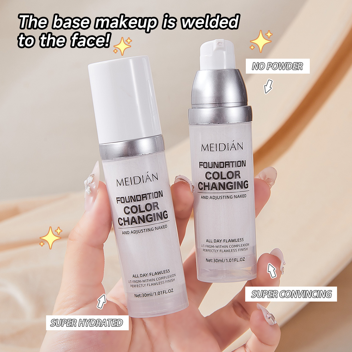 【 Cross-border Exclusive 】MEIDIAN Thermochromic Foundation, Natural Concealer, Hydrating and Long-lasting Foundation Wholesale