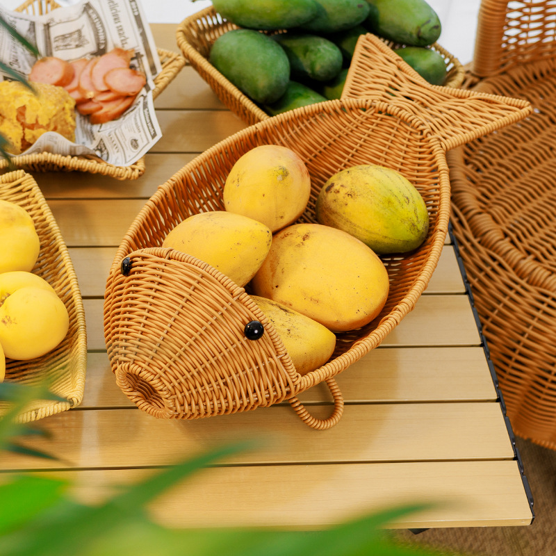 Fruit plate, rattan woven storage fruit plate, cute desktop woven bread basket, living room and kitchen storage basket, snack storage basket Specification image
