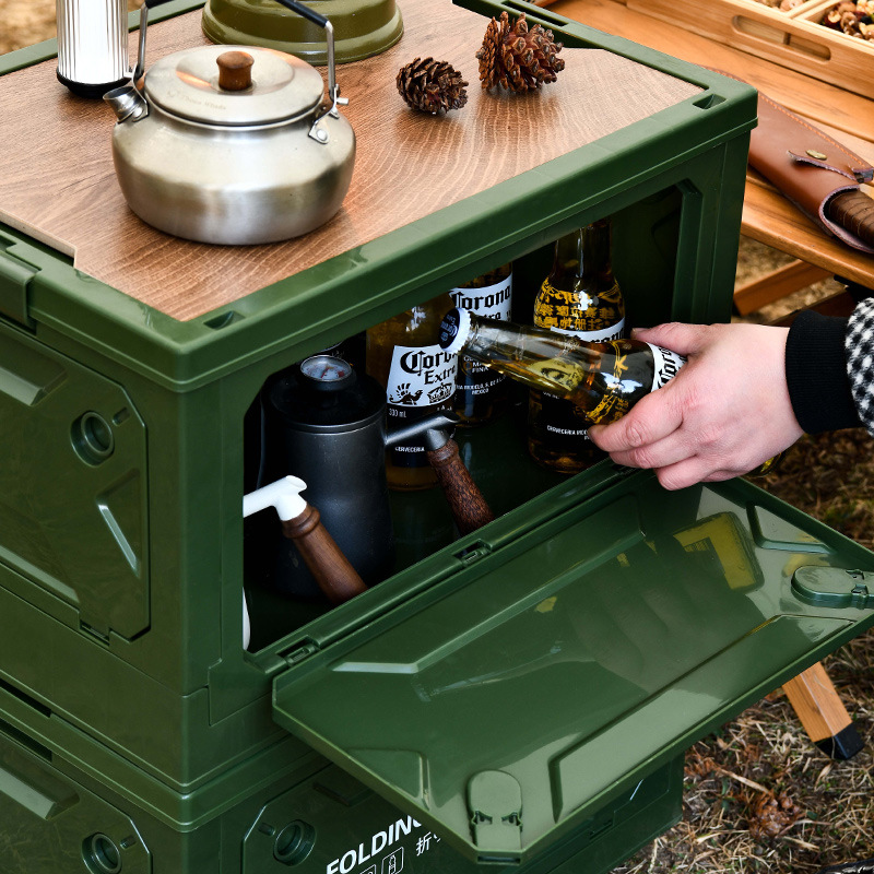 Carefully selected outdoor storage boxes, camping portable travel storage boxes, car trunk storage boxes, wooden covers, picnic folding boxes Specification image