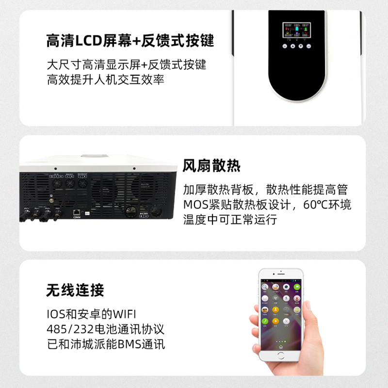 The Shengyang solar inverter reverse control integrated machine is equipped with an mppt solar controller and a hybrid control inverter details Picture