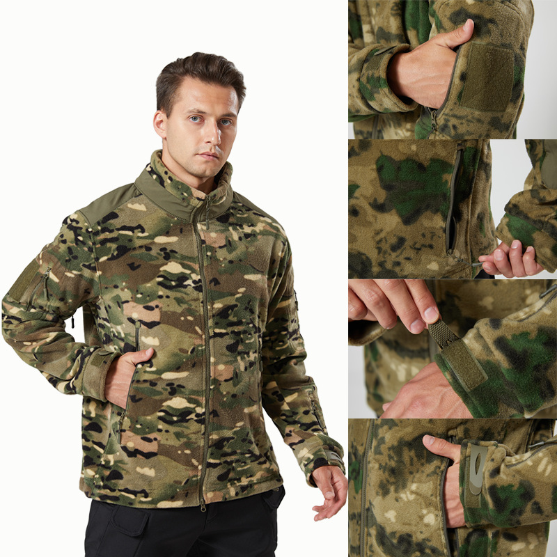 Yitu Autumn and Winter warm stand-up collar fleece jacket, down jacket inner liner, sports outdoor camouflage tactical fleece jacket, men's cold protection Specification image