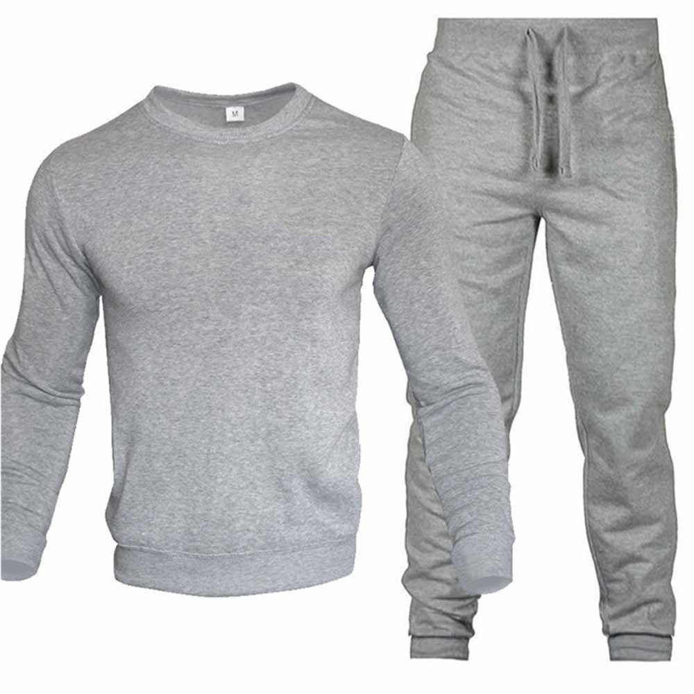 New autumn/Winter 2023 foreign trade men's round-neck warm solid color sweatshirt, long pants and sportswear set for cross-border trade with Europe and America details Picture
