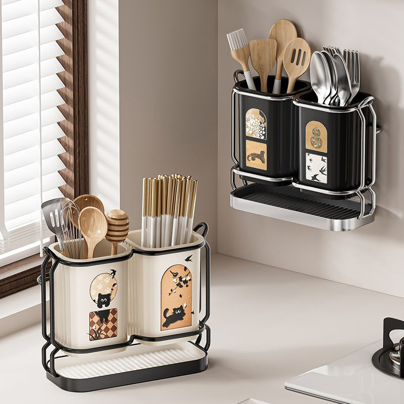 厨房筷子筒台面筷篓餐具勺子沥水收纳盒家用壁挂免打孔筷笼置物架