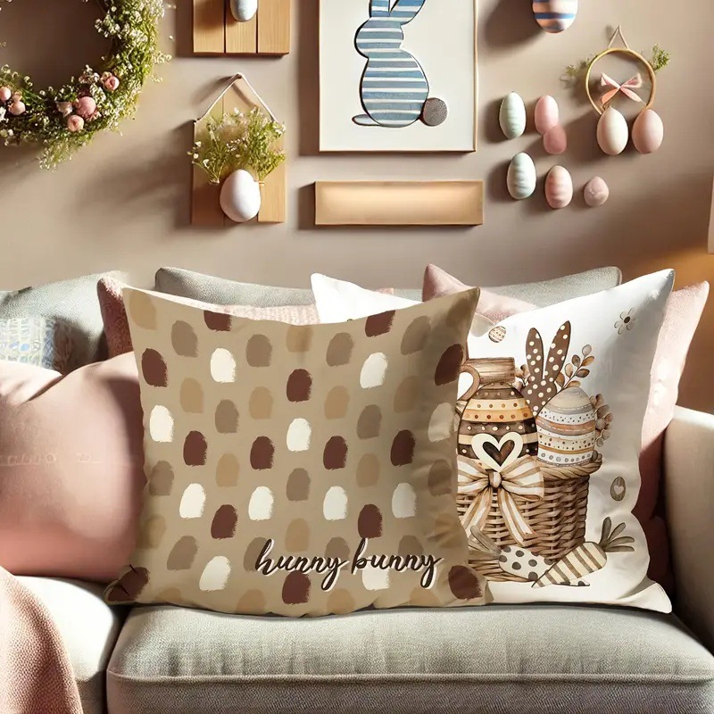 Cross-border Instagram Easter bunny Easter Egg flower brown pillowcase family sofa bedroom decoration pillowcase Application Scenario