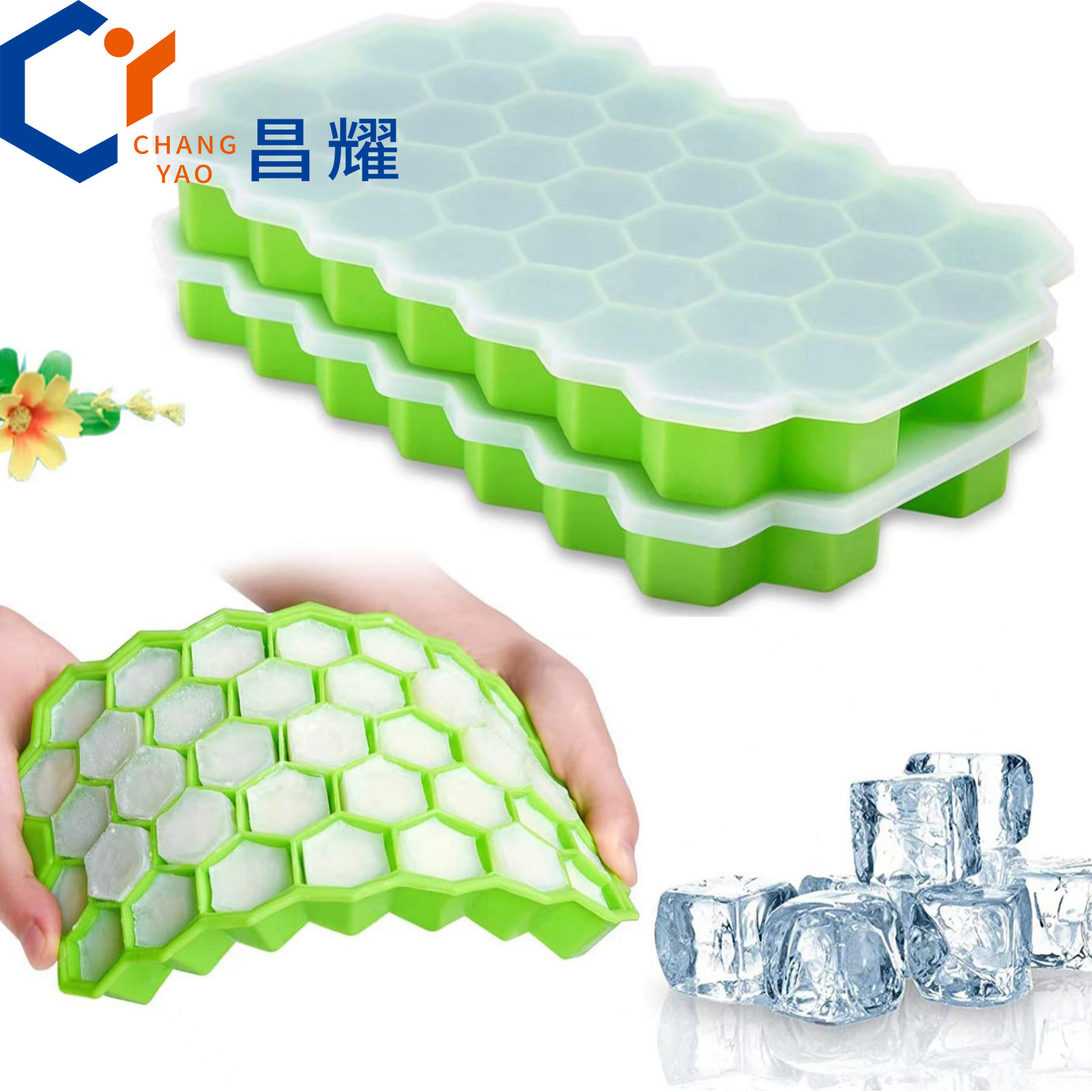 Honeycomb ice cube tray DIY 37-compartment Popsicle mold Silicone with lid ice cube mold Honeycomb creative ice-making box