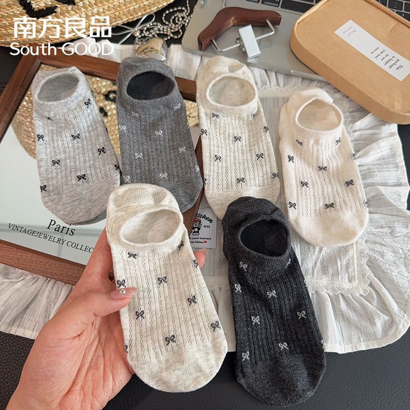 Bowknot ins women's socks, boat socks, shallow mouth, summer thin, anti-slip, non-dropping and invisible breathable women's socks
