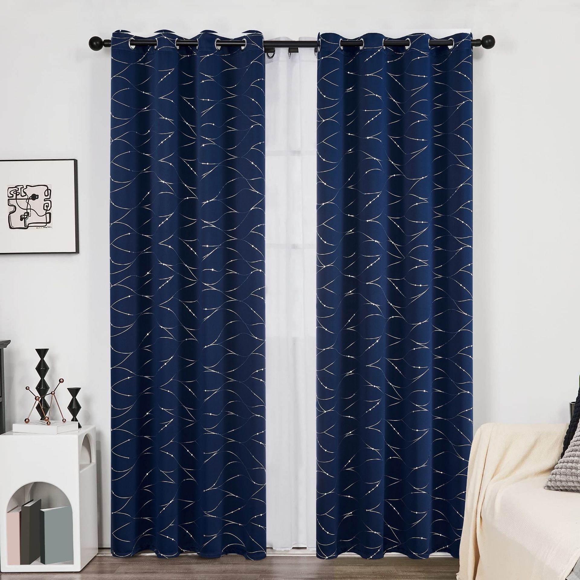 SHEIN热销 跨境烫银线条高精密遮光窗帘客厅防晒隔热窗帘curtain