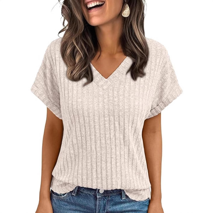 2025 European and American Cross-border summer top Women's short-sleeved casual V-neck pullover T-shirt Application Scenario