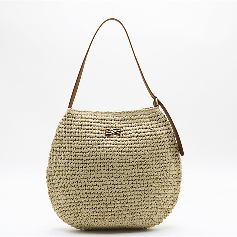 Cross-Border Straw Weaving Bags Spring And Summer New Collection: Single-Shoulder Woven Bag, Versatile Crossbody Straw Weaving Bag, Hand-Held Paper Rope Straw Bag, Vacation Beach Bag, Women's Handmade Straw Weaving Bag details Picture
