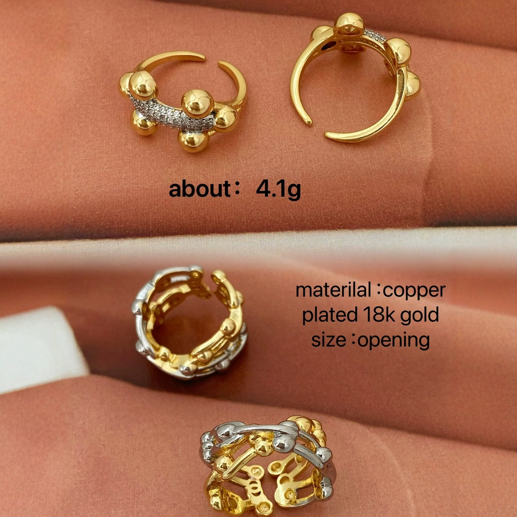 European and American niche design sense, fashionable irregular opening ring, Hong Kong style classic two-color ring, classic accessory Specification image