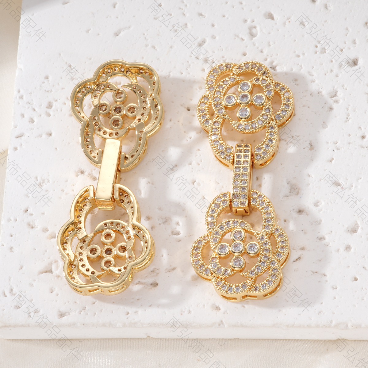 18k color-preserving copper plated with real gold and set with zirconium flowers, double-row clasp pearl necklace, clasp sweater chain DIY accessory Specification image