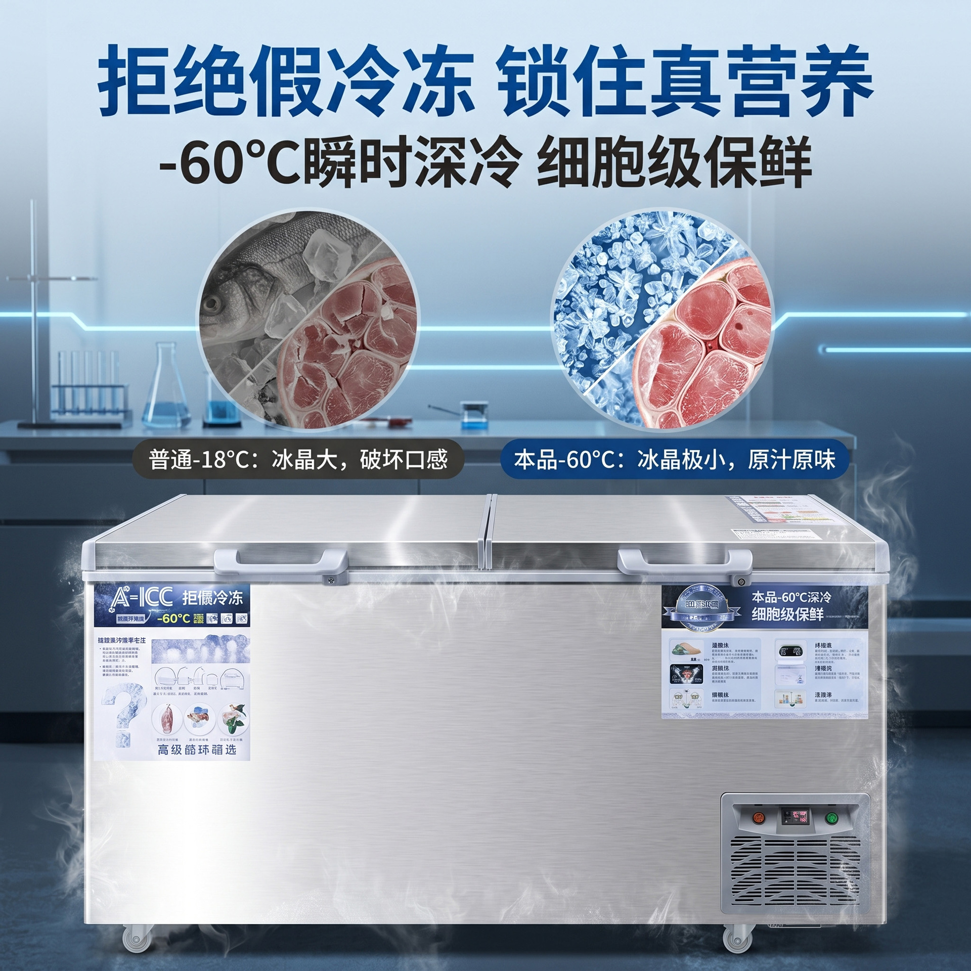 超低温冷柜-60℃不锈钢金枪鱼海鲜冷冻柜商用大容量卧式深冷速冻 details Picture