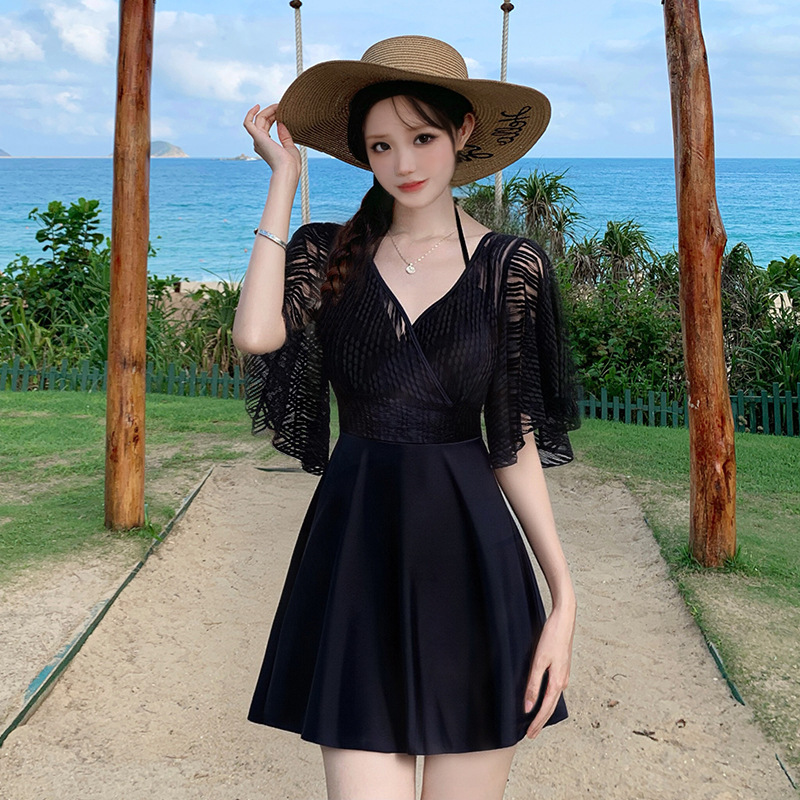 2026 New Korean-style swimsuit women's dress one-piece swimsuit women's flat Angle conservative belly cover-up slimming hot spring swimming suit wholesale 125216 details Picture
