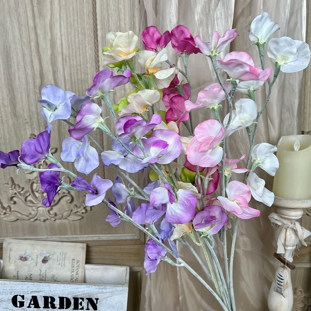 仿真豌豆花假花束婚庆用花高级感人造绢花成品摆件客厅装饰花批发