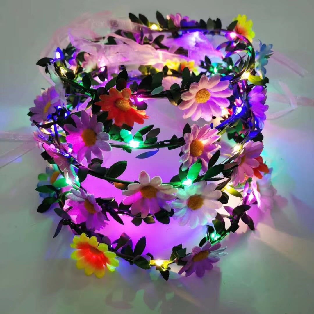 Luminous garlands, seven-color flashing garlands, sunflower headwear, new children's toys, wholesale from night market stalls details Picture