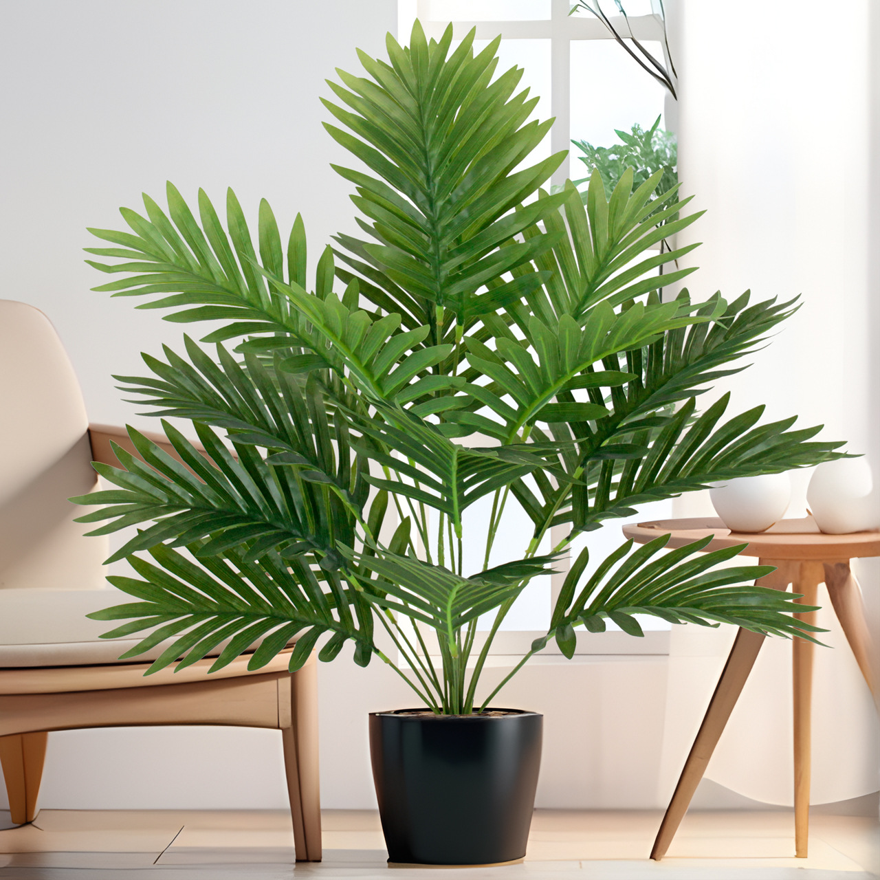 Cross-border artificial green plants, Chrysalidocarpus lutescens, palm leaf potted plants, indoor and outdoor home decoration, iron leaf artificial tree bonsai Specification image