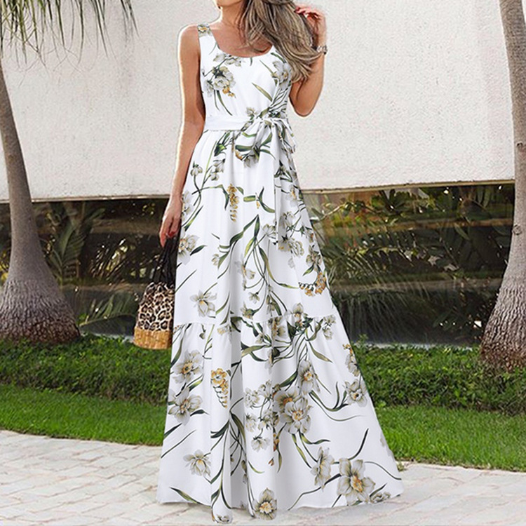 2026 New Amazon and ebay bestsellers, European and American wish Summer printed casual long dress with belt details Picture
