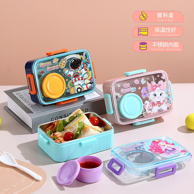 Source factory stainless steel lunch boxes for primary school students, children's food-grade lunch boxes, single-compartment fruit boxes, and food storage boxes