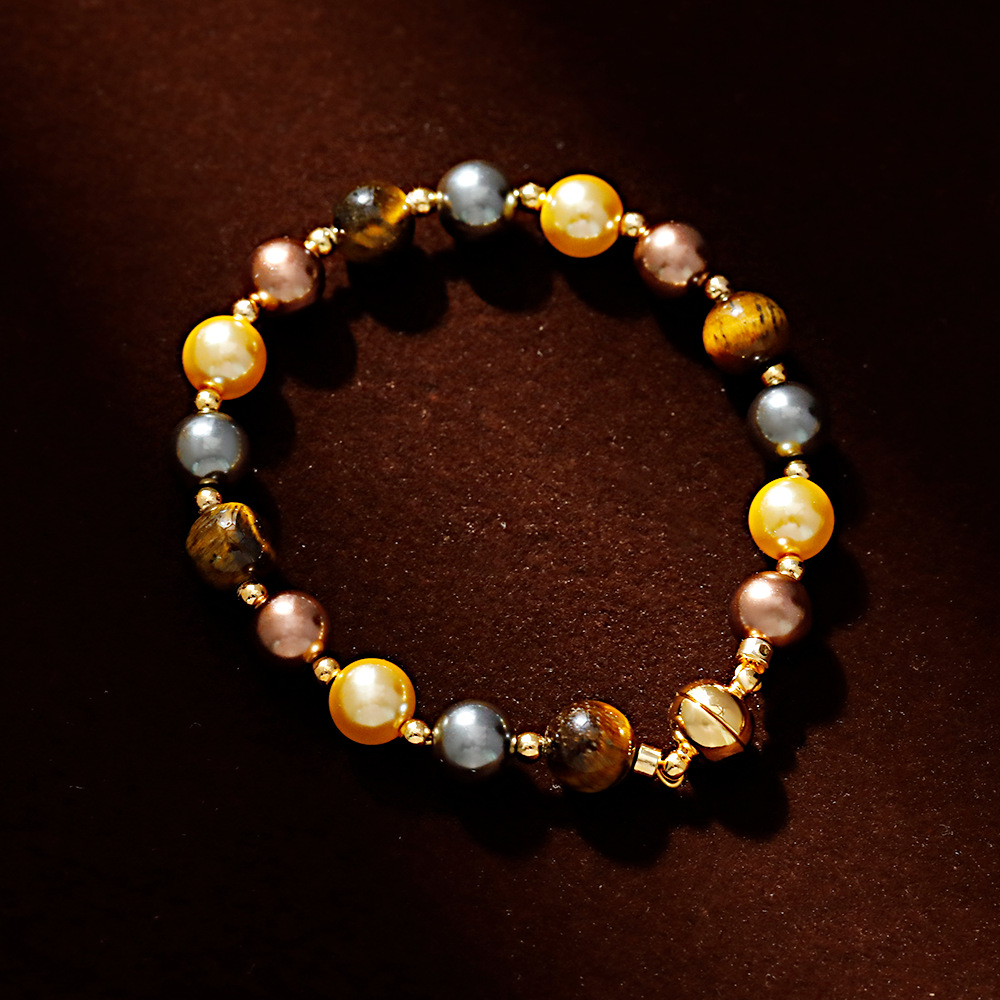 Hyacinth retro Merade-style tiger's eye stone beaded pearl bracelet, a light luxury and high-end style bracelet, fashionable and individual magnetic attraction jewelry Specification image