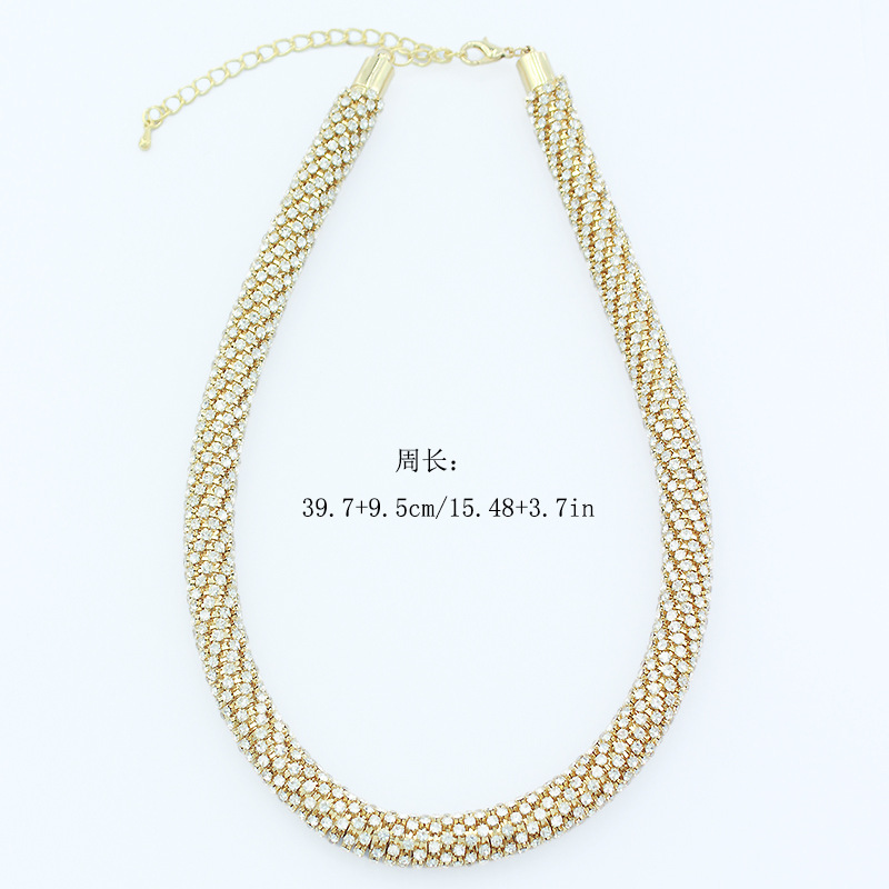 Cross-border exaggerated, individualistic, luxurious, wrapped rhinestone elastic necklace with innovative design sense, full of shiny rhinestones and small diamonds necklace details Picture