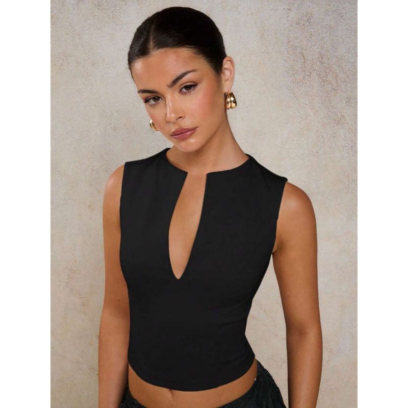 2025 Foreign Trade Consignment Tank Tops Camis Simple Commuting solid color slant-neck slimming halter top full figure