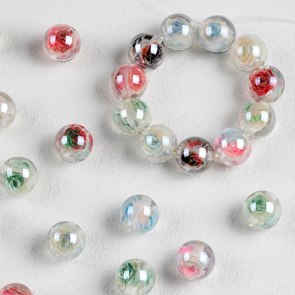 Optically plated roselle rose optical variable beads, resin round beads, loose beads, DIY mobile phone chain keychain accessories Specification image
