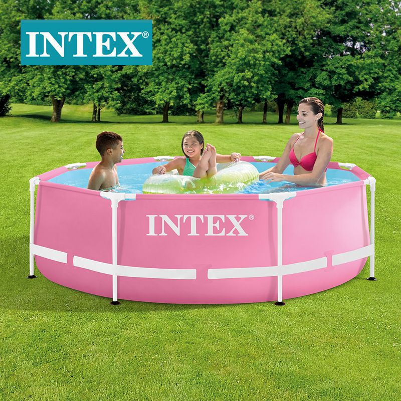 INTEX28290 family swimming pool, 8-foot pink circular tube frame pool, outdoor frame pool wholesale details Picture