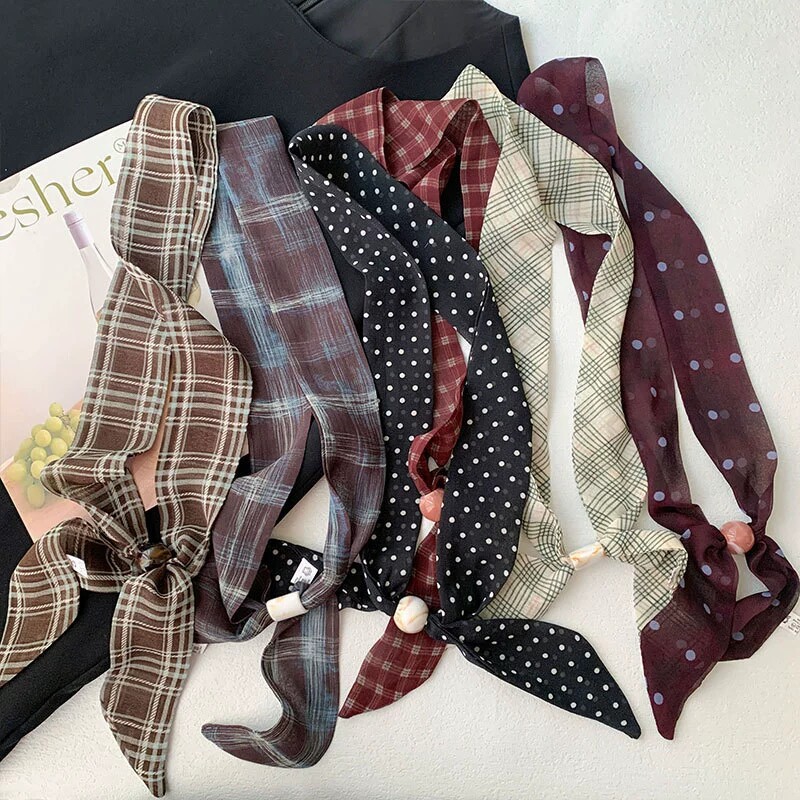 春夏26新款格纹领巾韩系长条丝巾波点复古装饰气质配色日常百搭