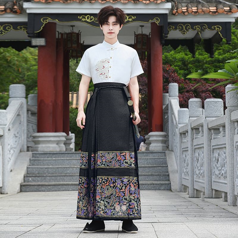 国潮汉服织金马面裙套装薄款套新中式班服团体细节图