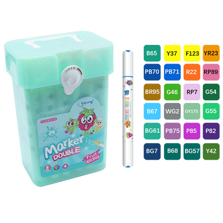 24-color, fragrant, washable marker pen triangular bucket smooth water flow double-pointed artistic marker pen set