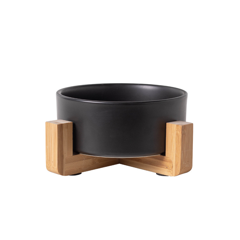 Customized black cat bowl, ceramic drinking bowl, double-bowl ceramic food bowl, dog bowl, cat wooden frame bowl, anti-knock pet bowl Item Picture