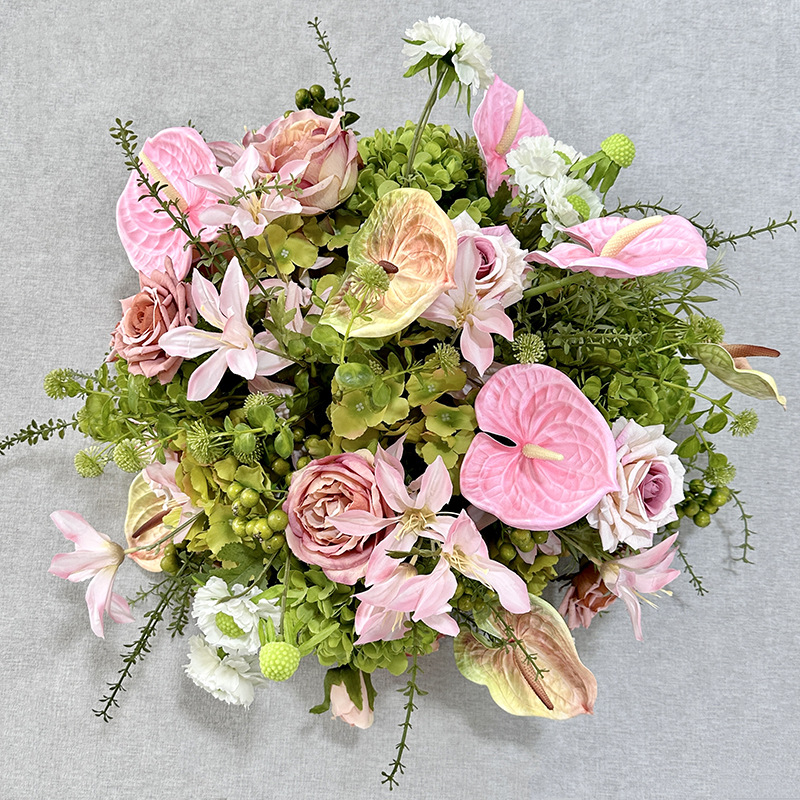 厂家新款绿粉色仿真花球婚庆系列插花设计商场装饰假花纯手工工艺