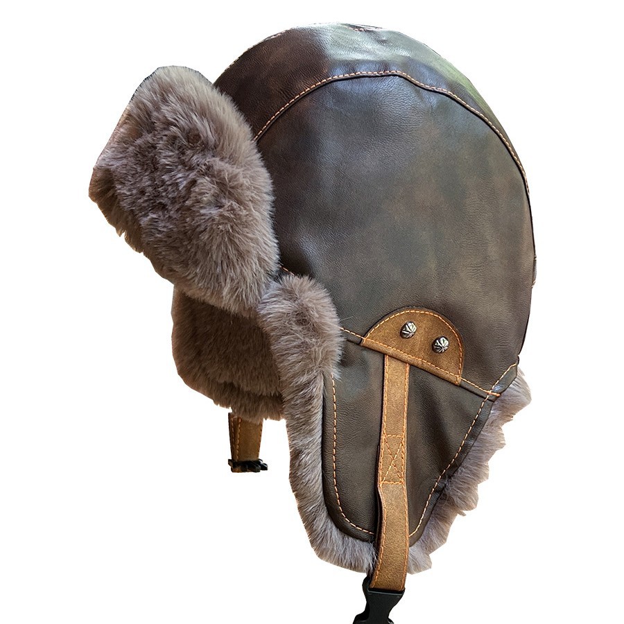 New leather windproof star Lei Feng hats for men and women, warm outdoor retro thickened Northeast flight hats Item Picture