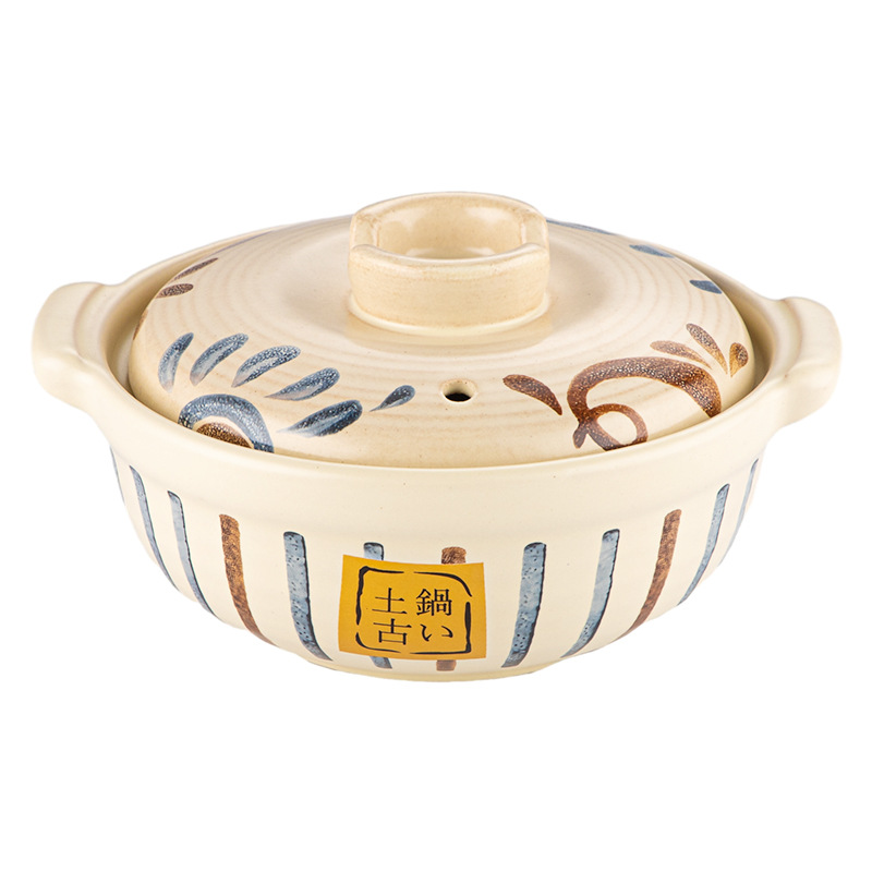 Japanese-style hand-painted soup pot with spodumene high-temperature resistant stew pot, dry-burning without cracking 煲仔饭 ceramic soup pot with lid, high-temperature resistant Item Picture