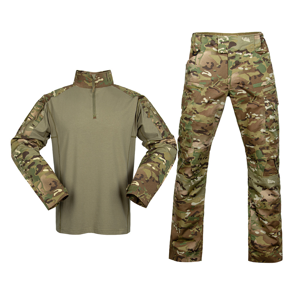 迷彩服/全袖t恤/㓂军帽子/铺路鹰蛙服套服白底实物图
