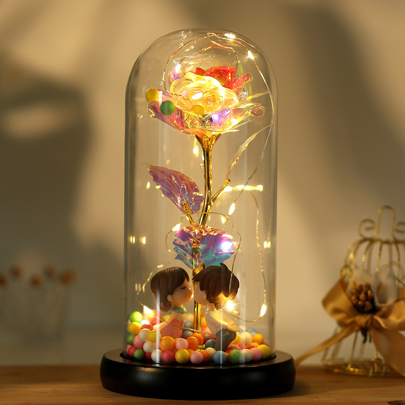 Valentine's Day gift: Seven-color 24k gold foil flower gold imitation with light, eternal rose glass cover gift box set details Picture