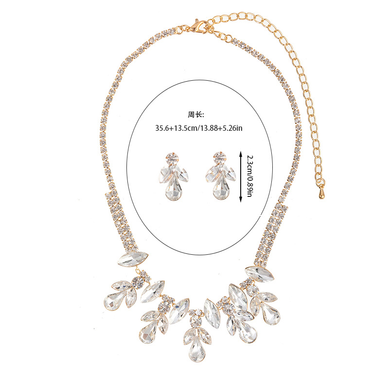 Factory direct sales of cross-border jewelry, luxurious large water diamond necklace and earring set, exaggerated stage style, banquet and wedding diamond-encrusted jewelry set Item Picture