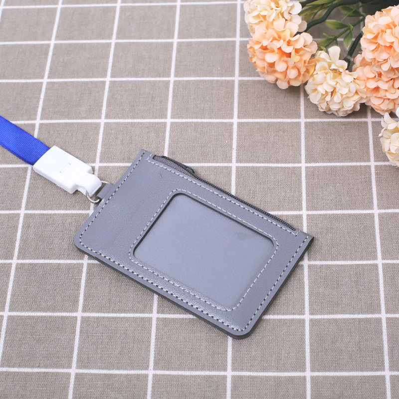 Jinwang Colorful leather zipper pickup truck case card holder, PU campus office multi-position lanyard work ID card case details Picture