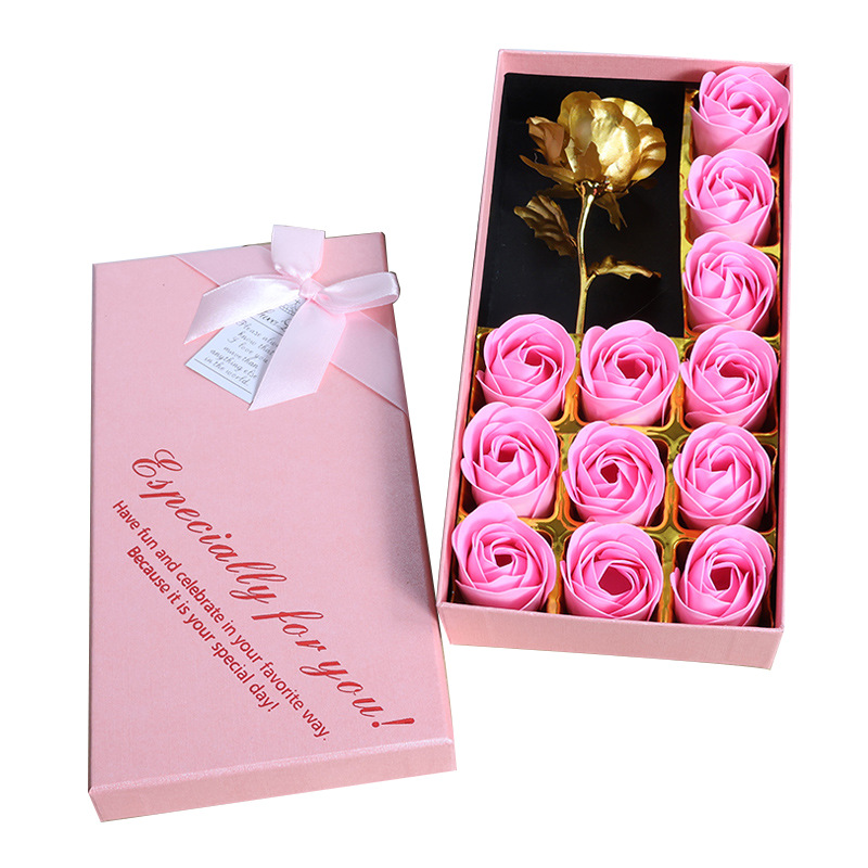 Cross-border supply 12 gold foil rose soap flower small gift box, soap flower creative activity birthday gift benefit Item Picture
