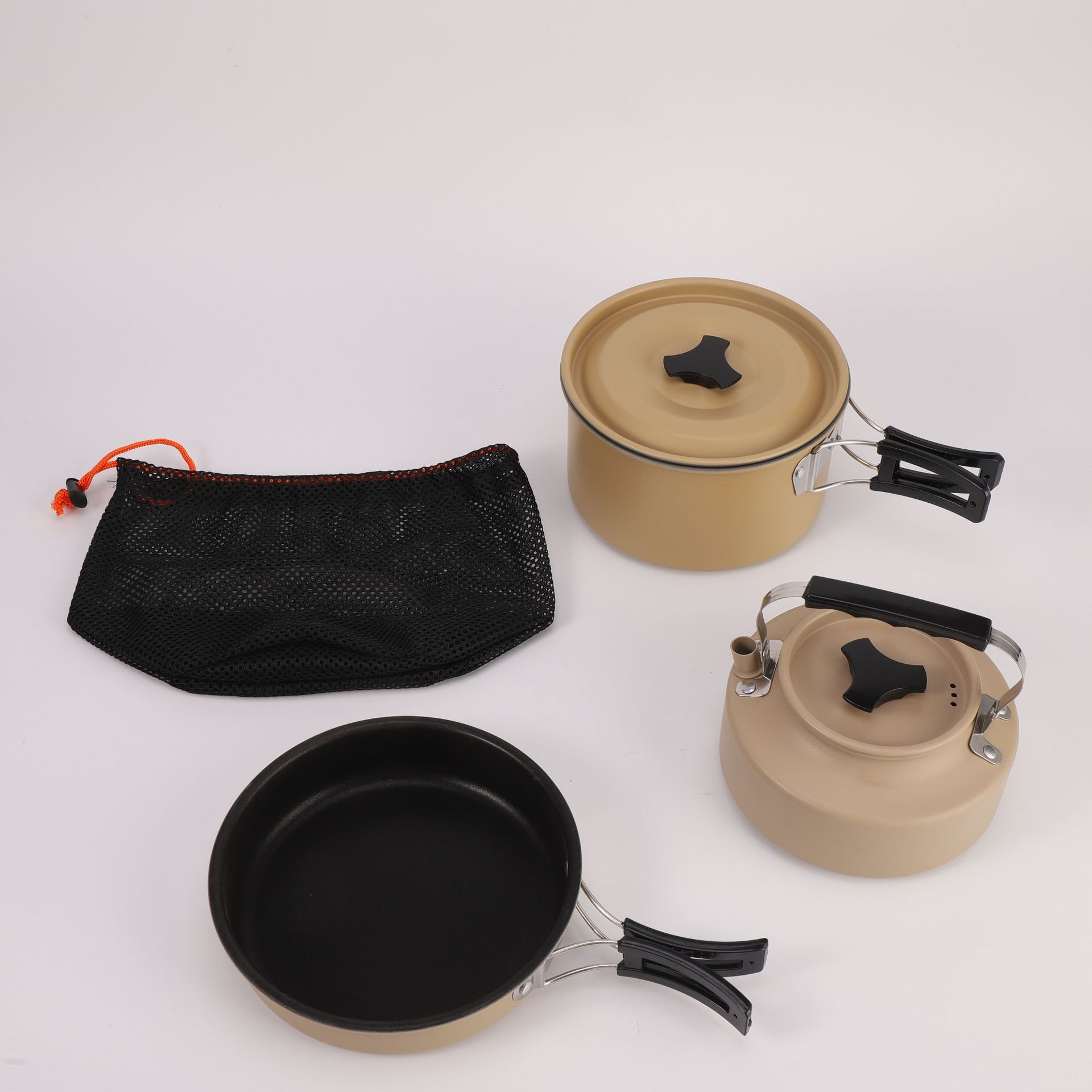 户外野营便携套锅组合铝合金硬氧化2人3人炊具烧水茶壶炒煎盘餐具