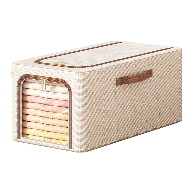 Tianshan cotton and linen sewn steel frame storage box, foldable and thickened household clothing storage box, bedroom toy organization box Item Picture