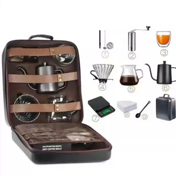 Hand-brewed coffee pot set, coffee gift box, outdoor hand-brewed coffee pot set, complete hand-ground coffee machine gift box set Specification image