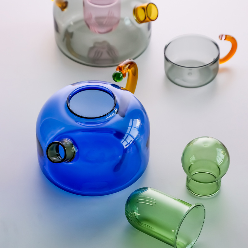 Dopamine color-blocking creative water bottle, thickened household glass teapot, heat-resistant Specification image