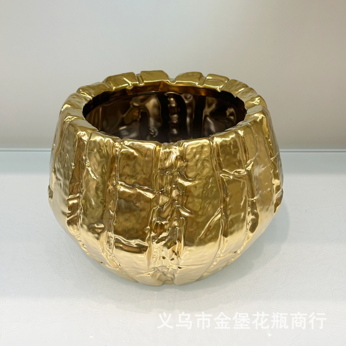 Luz de lujo eléctrico chapado en oro imitación de piedra cerámica macetas de flores decorativas de gran calibre hotel soft montajes venta al por mayor Specification image
