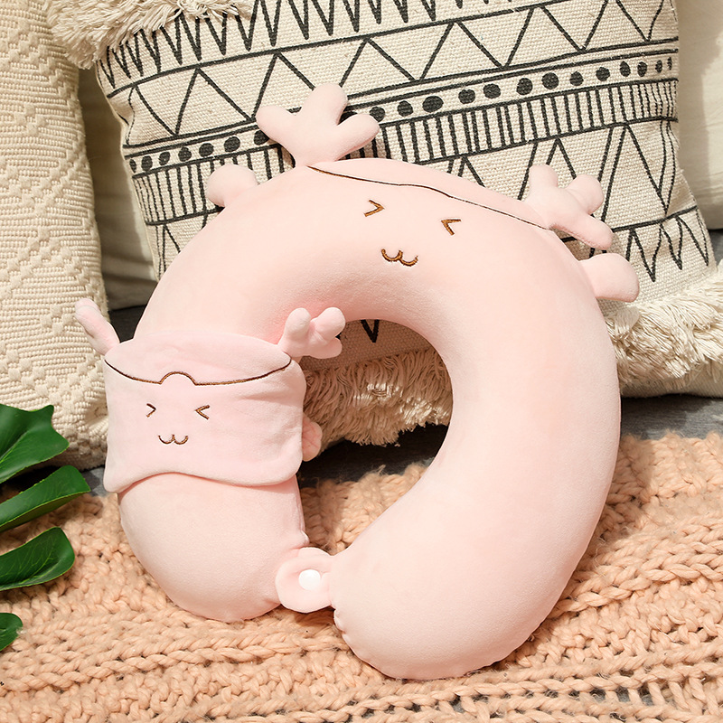 Cartoon U-shaped pillow, goat neck protection U-shaped pillow, memory foam neck pillow, eye mask, travel pillow, nap pillow, slow rebound U-shaped pillow